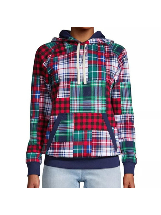 Lands' End Tops - Lands' End Serious Sweats patchwork plaid pullover hoodie sweatshirt size large